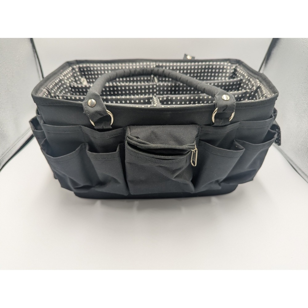 Craft Organizer Storage Hobby Tote Black Polka Dot Multi-Pocket Large - Picture 7 of 14